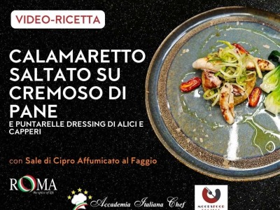 Calamaretto Saltato su Cremoso di pane & Sale di Cipro Affumicato